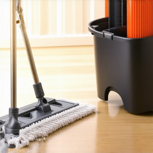 High-density microfiber flat mop on polished hardwood flooring