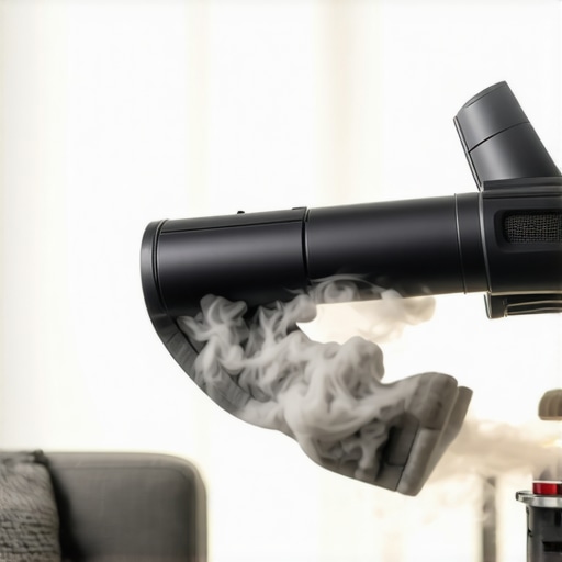Close-up of a sealed HEPA vacuum being used on a clean carpet in a bright room.