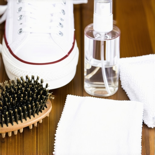 A horsehair brush and cleaning solution for white canvas shoes