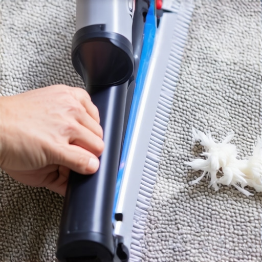 Using a squeegee to remove deep pet hair from carpet pile