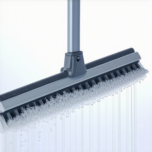 Close-up of a squeegee removing soapy water from a window to reveal a streak-free surface.