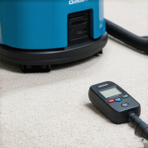 Industrial vacuum and moisture meter used for professional carpet maintenance and cleaning.