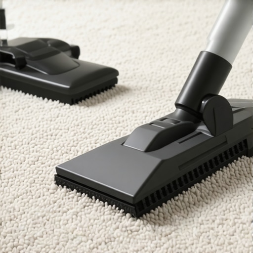 Industrial vacuum and rubber squeegee on plush carpet