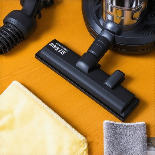 Close up of industrial vacuum and cleaning tools on hardwood floors