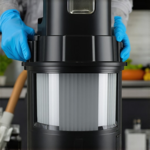 Professional Vacuum Maintenance for Post-Construction Dust A person checking the rubber seal of an industrial HEPA vacuum to prevent dust bypass.