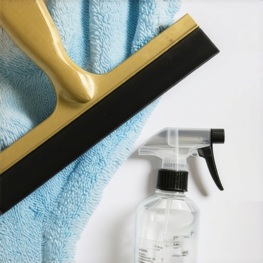 Professional squeegee and distilled water solution for maintaining post-construction glass.