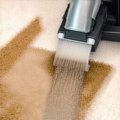 A close up of a carpet cleaner nozzle extracting dirt and moisture from carpet fibers.