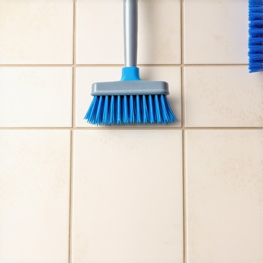 Close up of grout being cleaned correctly with a professional brush and neutral cleaner