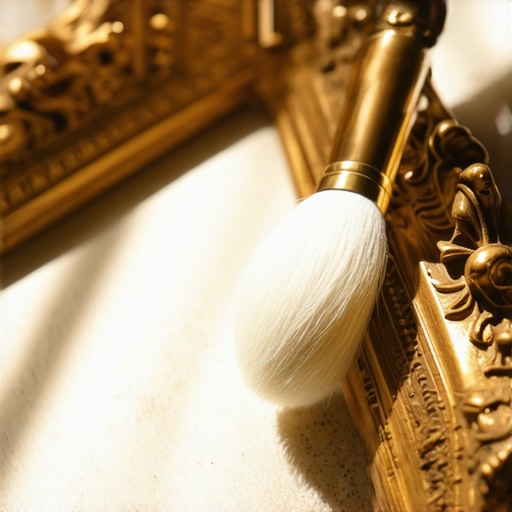 A soft brush cleaning dust from a gold ornate frame using museum-style techniques.