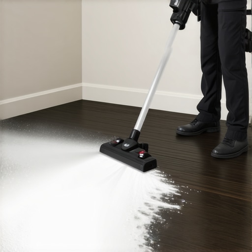 A high-quality vacuum removing fine renovation dust from a floor surface.