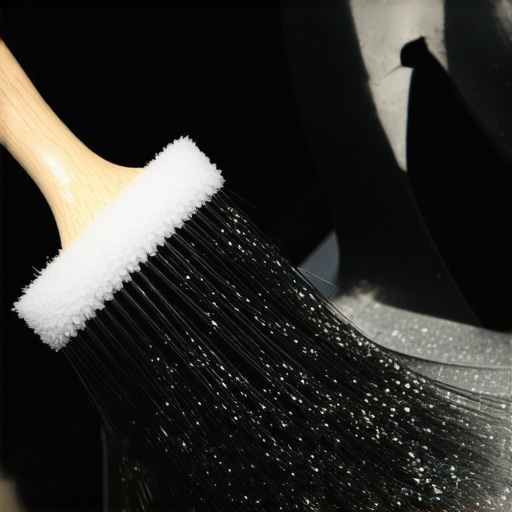 Close-up of cleaning car vents with a foam brush to remove fine dust particles.
