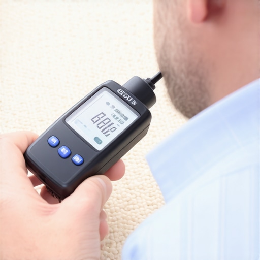 Technician checking carpet moisture to prevent wicking and mold growth.