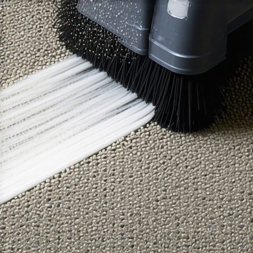 A close-up shot of a carpet pile lifter machine removing sand from a commercial entryway rug