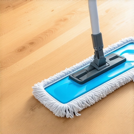 Microfiber mop cleaning luxury vinyl plank flooring correctly without excess water.