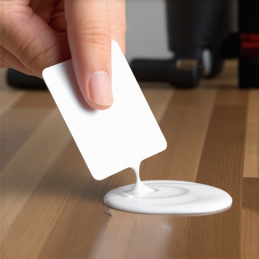 Using a plastic card to remove paint from a wood floor