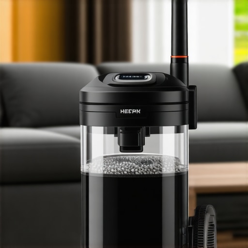 Close up of a professional vacuum cleaner showing high efficiency filtration.