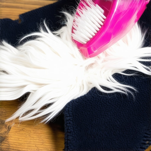 Close-up of a rubber detailer brush removing pet hair from a fleece blanket.