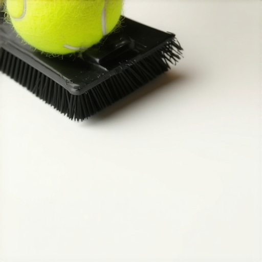 Man using a tennis ball on a stick to clean black marks from white trim.