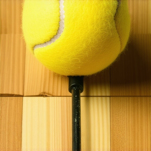 A tennis ball with an X-cut on a broom handle being used to remove scuffs from a gym floor