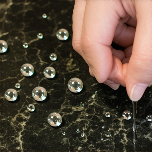 Close up of water beading on a granite surface to check sealer health