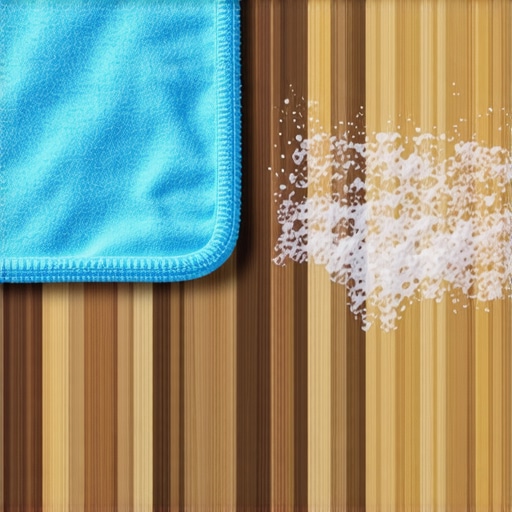 Microfiber cloth wiping away soap residue on hardwood flooring.
