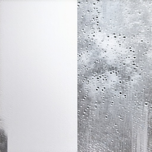 Close up of a floor surface showing the difference between a clean matte finish and a sticky glossy finish with trapped dust.