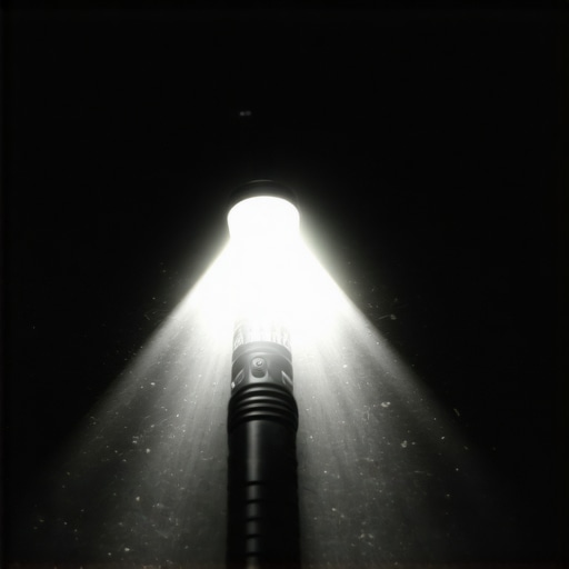 Tactical flashlight revealing hidden drywall dust on a kitchen counter