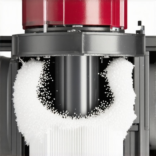 Close-up of a vacuum motor clogged with white construction dust