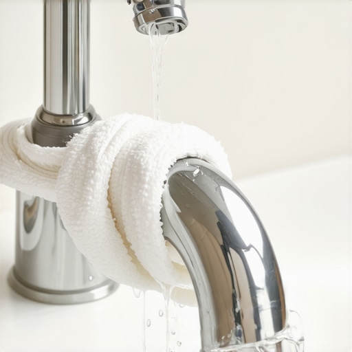 Cleaning a chrome faucet with a vinegar-soaked rag and rubber band