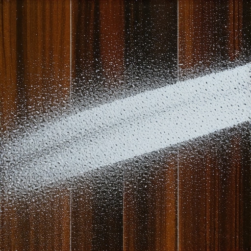 Fine drywall dust on a wooden surface showing a muddy smudge from moisture