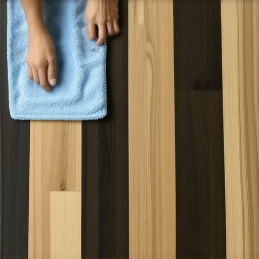 Close up of cleaning construction dust off hardwood flooring showing the removal of a cloudy film.