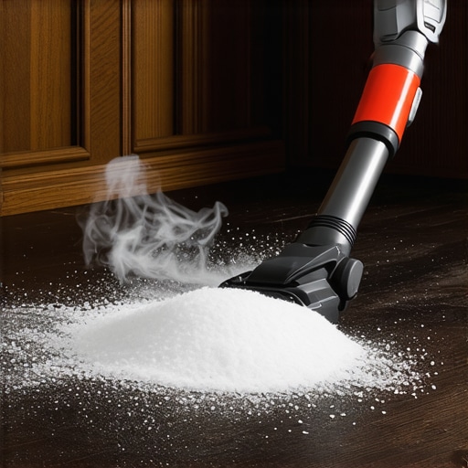Drywall dust on a dark wood floor showing why standard vacuums fail
