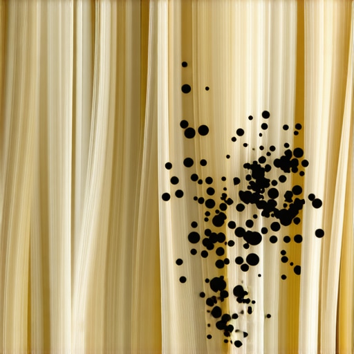 Close-up of carpet fibers with sticky residue attracting dust particles