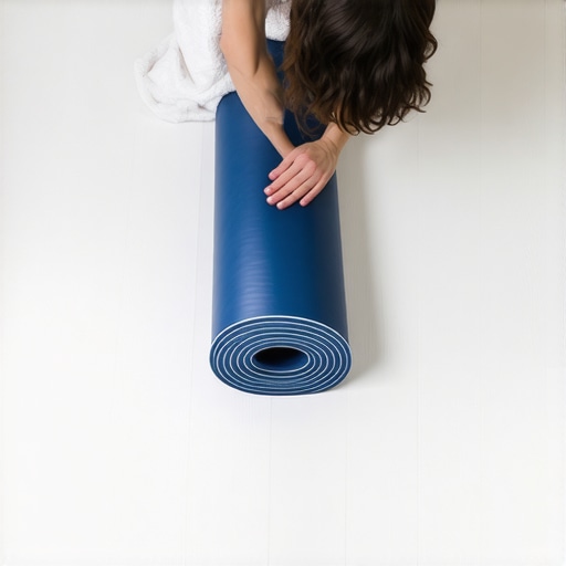 A person using a microfiber towel to safely dry a yoga mat