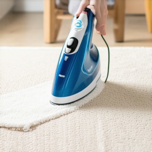 Close up of an iron and damp cloth being used to lift matted carpet pile.