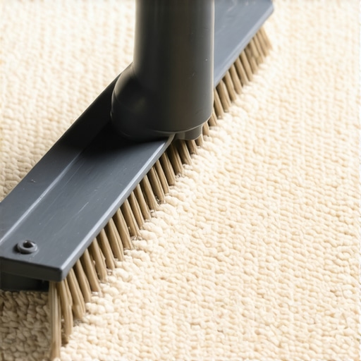A carpet rake grooming fibers to restore texture and lift deep soil.