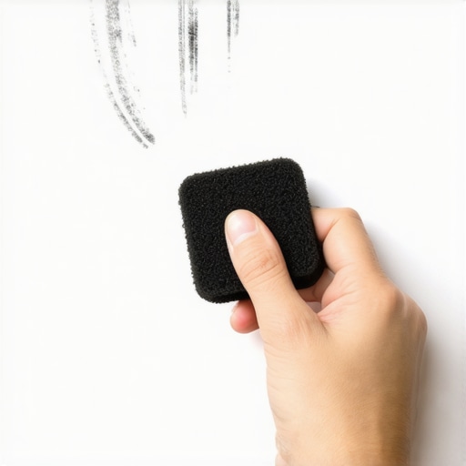 Dry cleaning sponge removing candle soot from a white painted wall