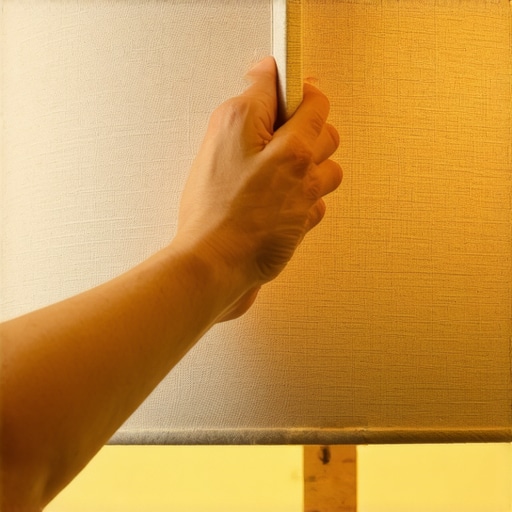 Close-up of cleaning a fabric lampshade with a lint roller to remove dust safely.