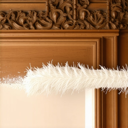 Professional cleaning brush removing fine construction dust from crown molding