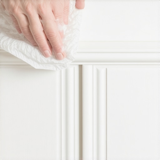 A hand wiping dust from white baseboards with a used dryer sheet to show the effectiveness of the anti-static cleaning method.