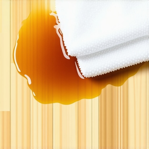 A hot damp cloth sitting on a syrup spill to soften it for removal