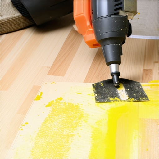 Heat gun softening construction glue on wood floor
