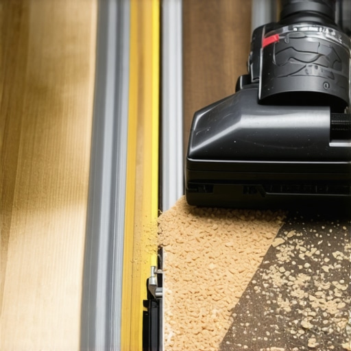Person using a vacuum to clean a sliding door track after construction
