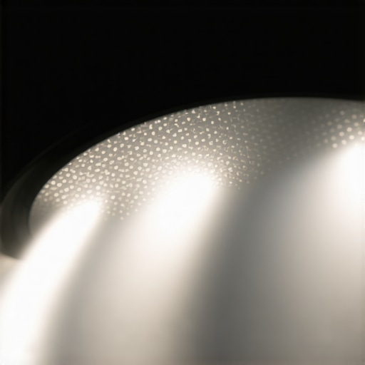 Fine dust particles escaping from a vacuum cleaner exhaust in sunlight.