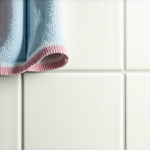 A macro view of a microfiber cloth removing white grout haze from a glass tile surface.