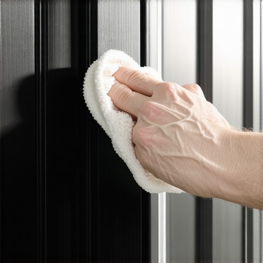 Close up of cleaning construction dust from a door frame to remove odors.